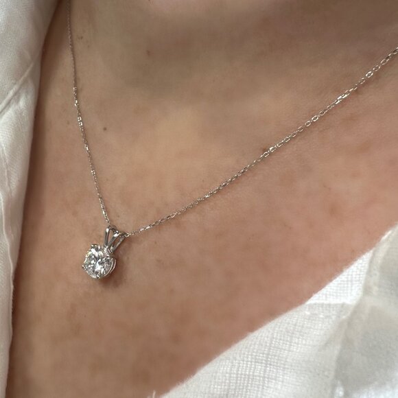 14K White Gold Lab-Grown Diamond Pendant, 1.50 CTW Four Prong Basket Solitaire - Picture 4 of 5